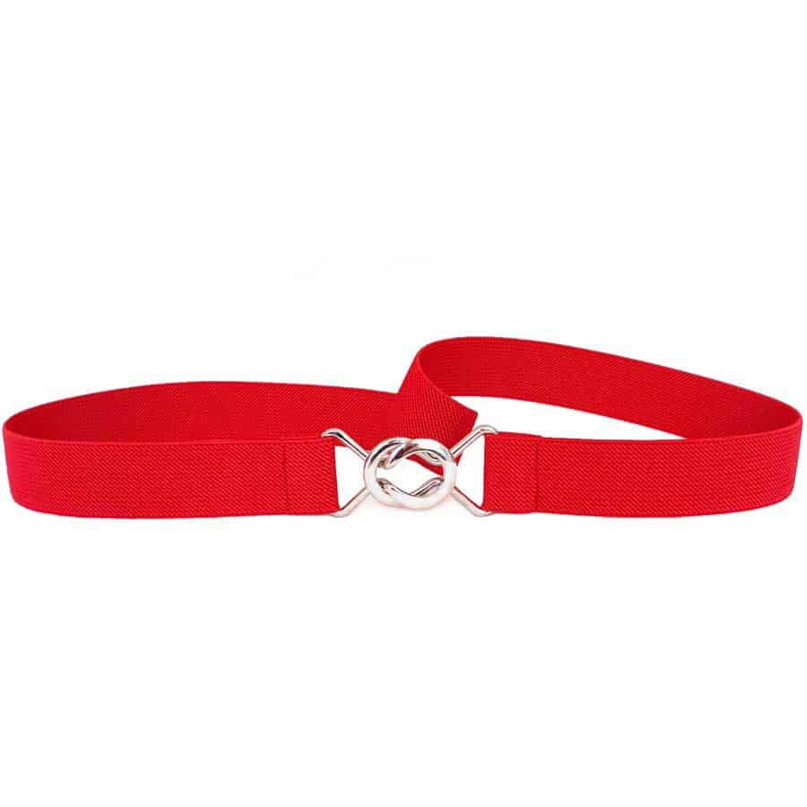 Rødt elastik bælte - Rødt taljebælte med fin sølvspænde