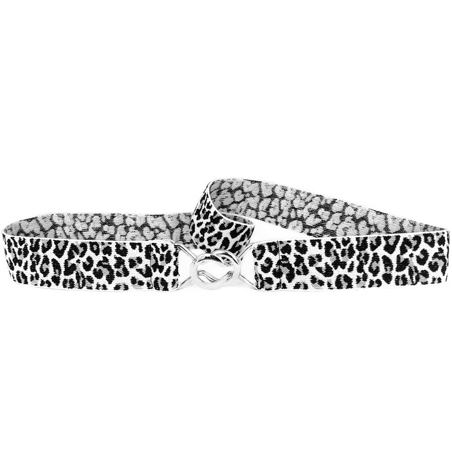 Hvid/sort leopard Elastikbælte - Taljebælte med fin sølvspænde